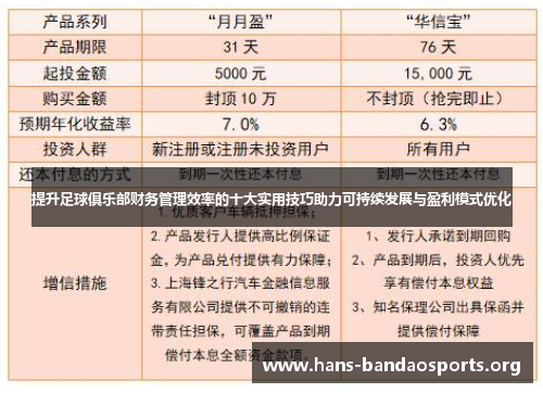 提升足球俱乐部财务管理效率的十大实用技巧助力可持续发展与盈利模式优化 提升足球俱乐部财务管理效率的十大实用技巧助力可持续发展与盈利模式优化